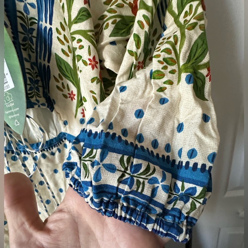 Farm Rio Macaw Flight Maxi Dress Off White Blue Floral NWT Size S - Picture 12 of 16